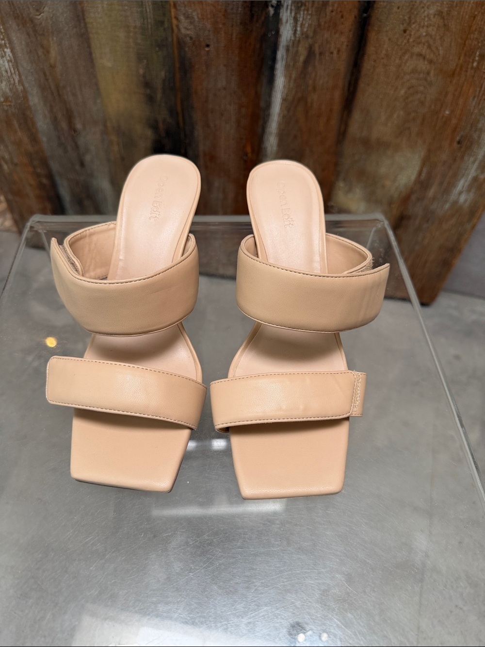 Open Edit Beige Double-Strap Square-Toe Mules Size 8